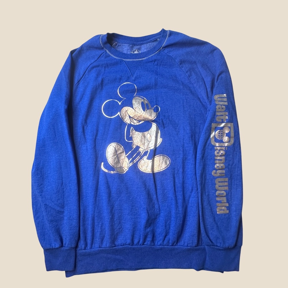 Disney Sweatshirt Mens Large Mickey Mouse Blue Gold Foil Walt Disney World